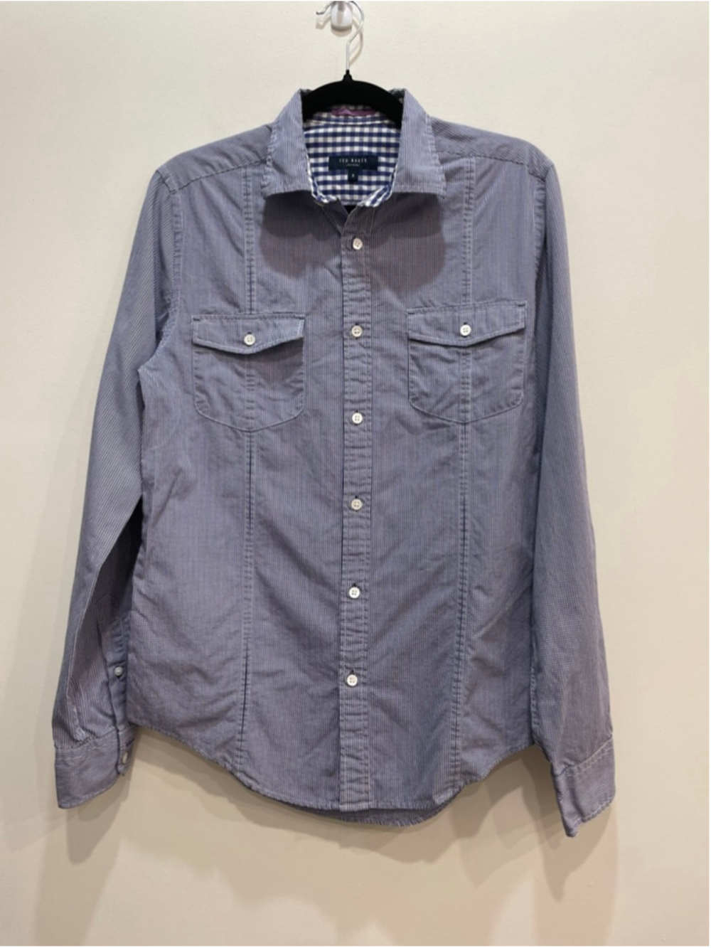 Ted Baker Mens Gingham Plaid Cotton Button Down Shirt 3 M Office Career Party